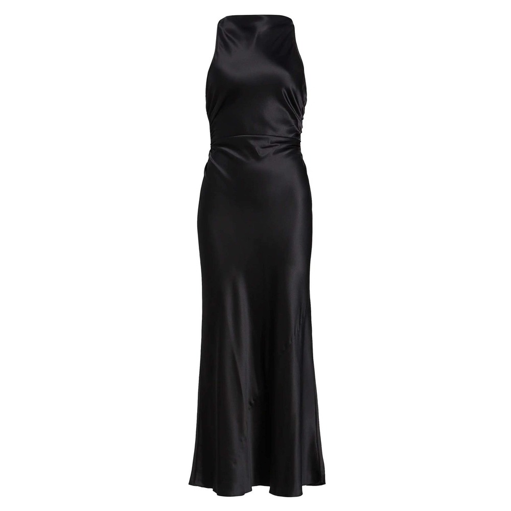 Reformation Casette Silk Dress Black LBD Cowl Neck Open Back 4